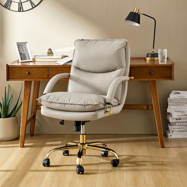 JAYDEN CREATION Leona Tan Modern Faux Leather Swivel Office Chair with Adjustable Metal Base