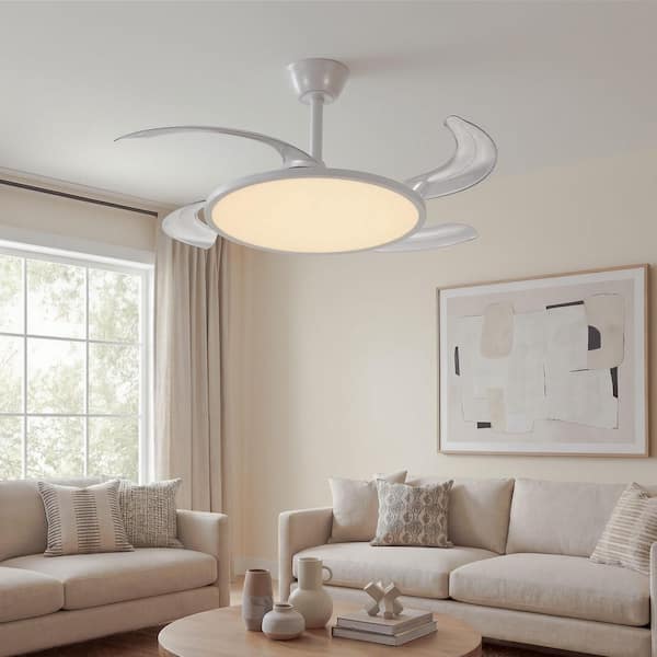 42 in. Smart Indoor White Downrod Mount Standard Ceiling Fan with Retractable Blades, Dimmable, APP and Remote Control