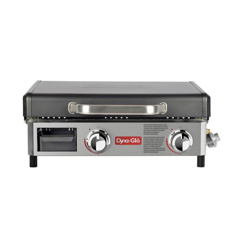 Dyna-Glo 2-Burner Portable Propane Gas Flat Top Griddle Grill in Black and Stainless Steel with Lid