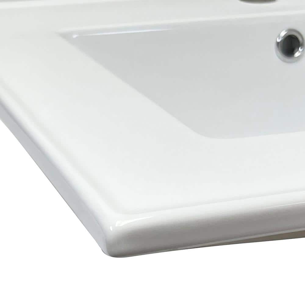 White Vitreous China Bathroom Sink Vanity Top with Single Faucet Hole