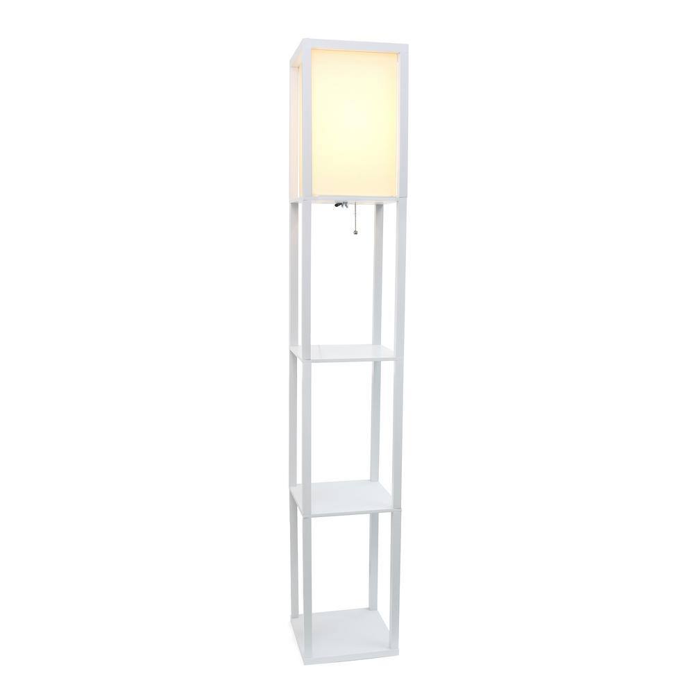 White Rectangular Shelf Floor Lamp with Linen Shade