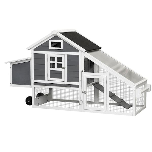GOGEXX 70.86 in. L x 25.98 in. W x 39.37 in. H Removable Wooden Outdoor Chicken Coop Rabbit House Poultry Cage Wheels in Gray