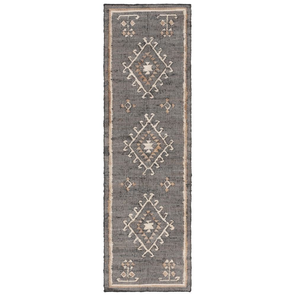 Handwoven Black and Ivory Kilim Runner Rug