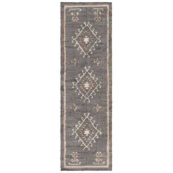 Kilim 2 ft. x 21 ft. Black/Ivory Tribal Runner Rug