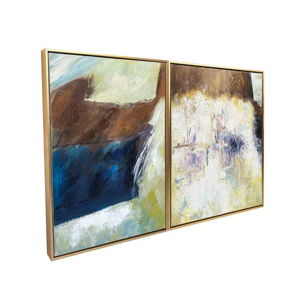 Earthen Harmony Abstract Hand-Painted Canvas Art Set with Gold Frame