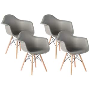 Mid-Century Modern Gray Style Plastic DAW Shell Dining Arm Chair with Wooden Dowel Eiffel Legs (Set of 4)