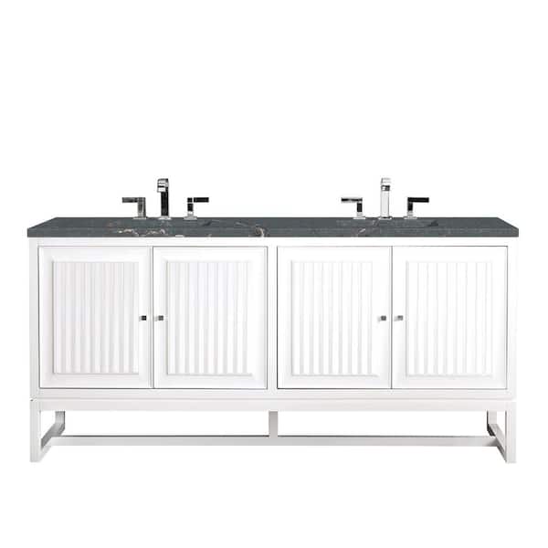 James Martin Vanities Athens 72.0 in. W x 23.5 in. D x 34.5 in. H Bathroom Vanity in Glossy White with Parisien Bleu Silestone Quartz Top