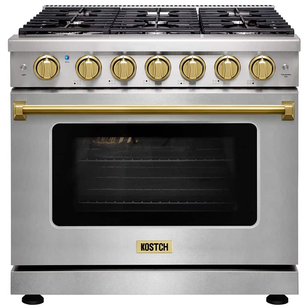 36 in. 6 Burners Freestanding Natural Gas Range with 6.0 cu. ft. Convection Oven in Stainless Steel with Bronze Handle price history on PriceWatchPro