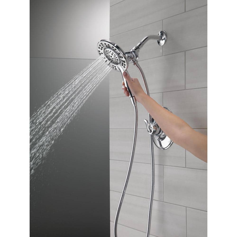 Chrome Dual Shower Head with Handheld Spray and Adjustable Height