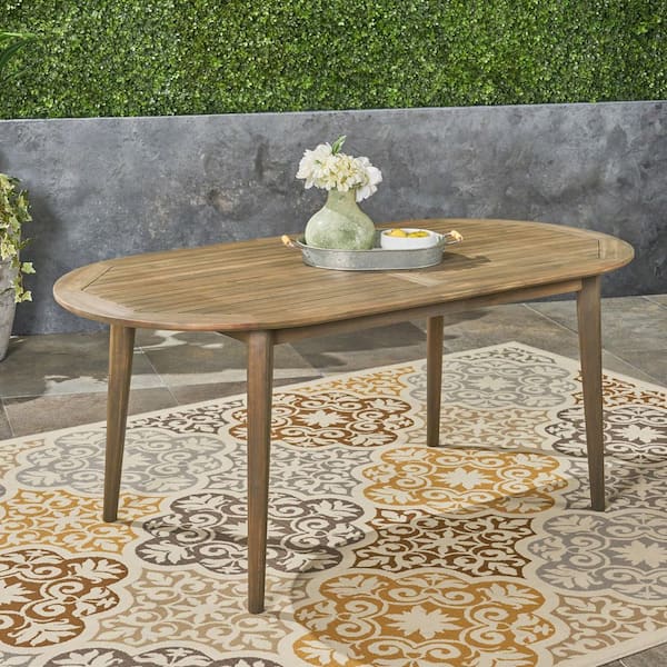 wayofatry Outdoor Acacia Wood Patio Dining Table in Gray for Garden
