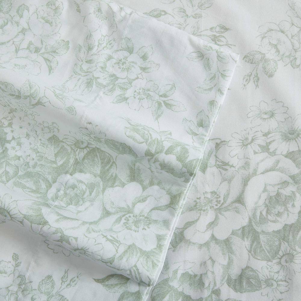 White and Pink Floral Cotton Percale Queen Sheet Set
