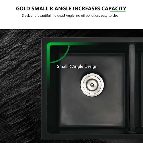 Staykiwi 33 in. Undermount Double Bowl Black Quartz Kitchen Sink