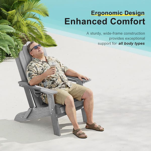 JOYESERY Light Gray HDPE Plastic Foldable Adirondack Patio Chair