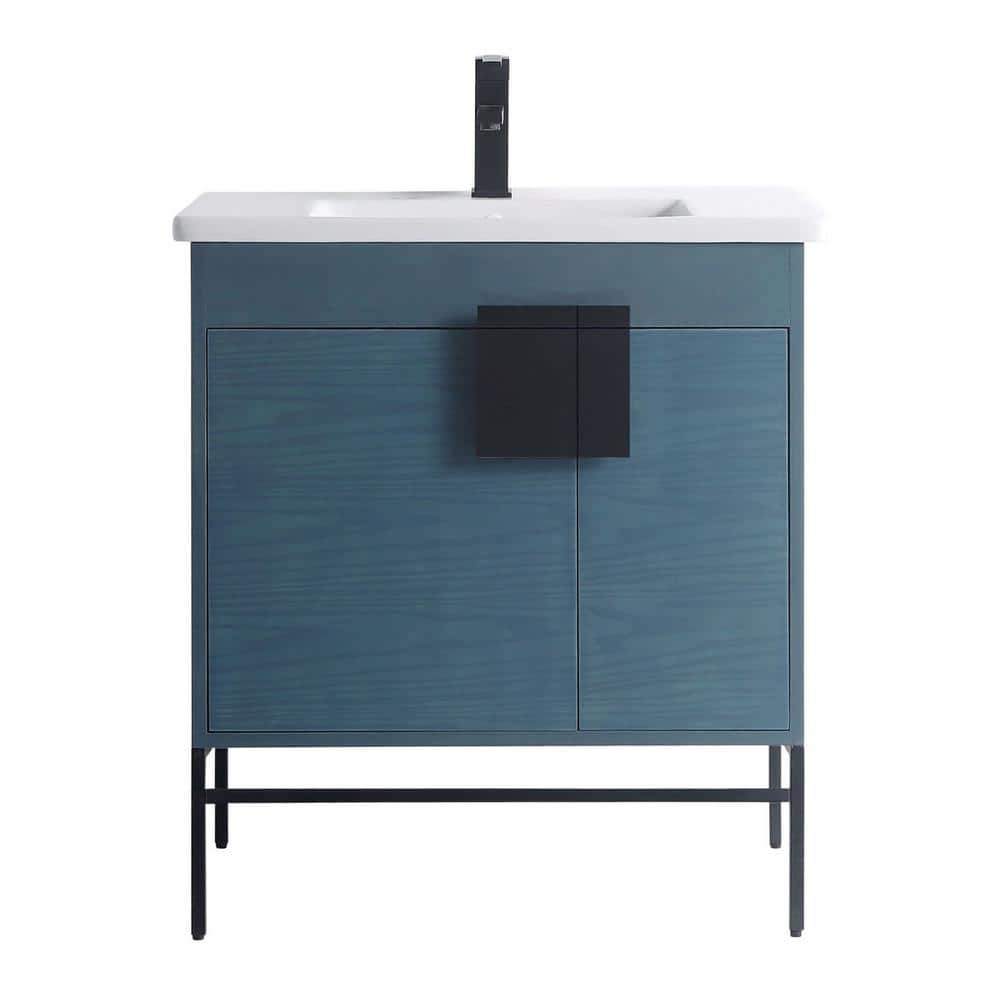 Shawbridge 30 in. W x 18.11 in. D x 33.5 in. H Bath Vanity in French Blue with Ceramic Vanity Top in White price history on PriceWatchPro