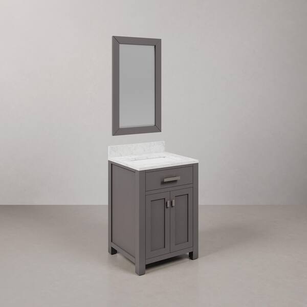 Madison 24 in.W x 21.5 in.D x 34 in.H Single Sink Bath Vanity in Cashmere Grey with Carrara White Marble Top and Mirror