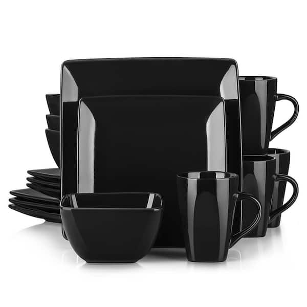vancasso Series Soho 16-Piece Black Modern Porcelain Dinnerware