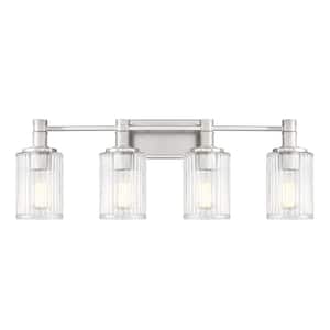 Concord 30.75 in. 4-Light Silver and Polished Nickel Vanity Light with Ribbed Glass Shades