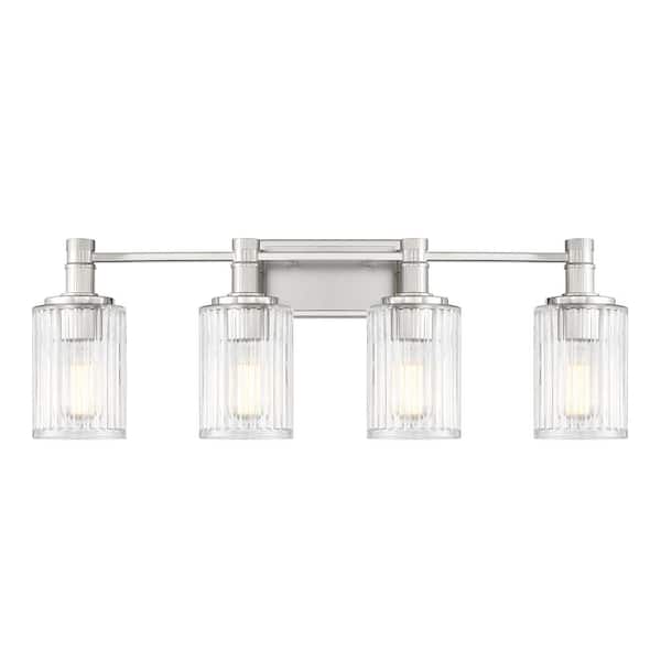 Savoy House Concord 30.75 in. 4-Light Silver and Polished Nickel Vanity Light with Ribbed Glass Shades