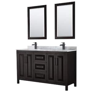 60 in. W x 22 in. D x 35.75 in. H Double Bath Vanity in Dark Espresso with White Carrara Marble Top and 24 in. Mirrors