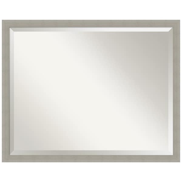 Amanti Art Woodgrain Stripe 30 in. x 24 in. Beveled Casual Rectangle Wood Framed Wall Mirror in Gray