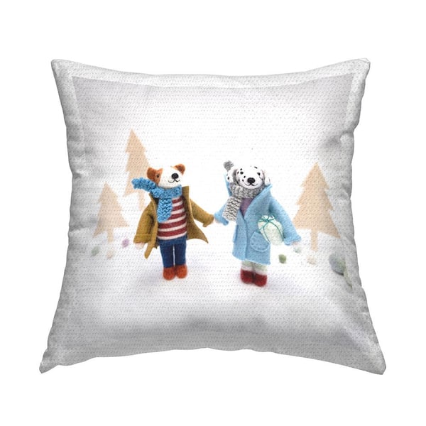 Stupell Industries Dogs Holding Hands Holiday Gifts Multi-Color Square Outdoor Throw Pillow