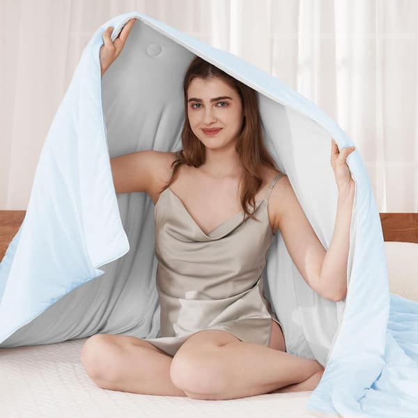 Valthie Cooling Blanket for Hot Sleepers King Ice Blue Knitted Nylon Instant Moisture Wicking Soft Lightweight Blanket