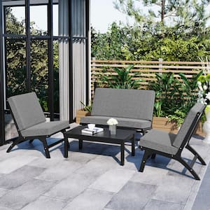 4-Piece Acacia Wood Patio Conversation Set with Gray Cushions