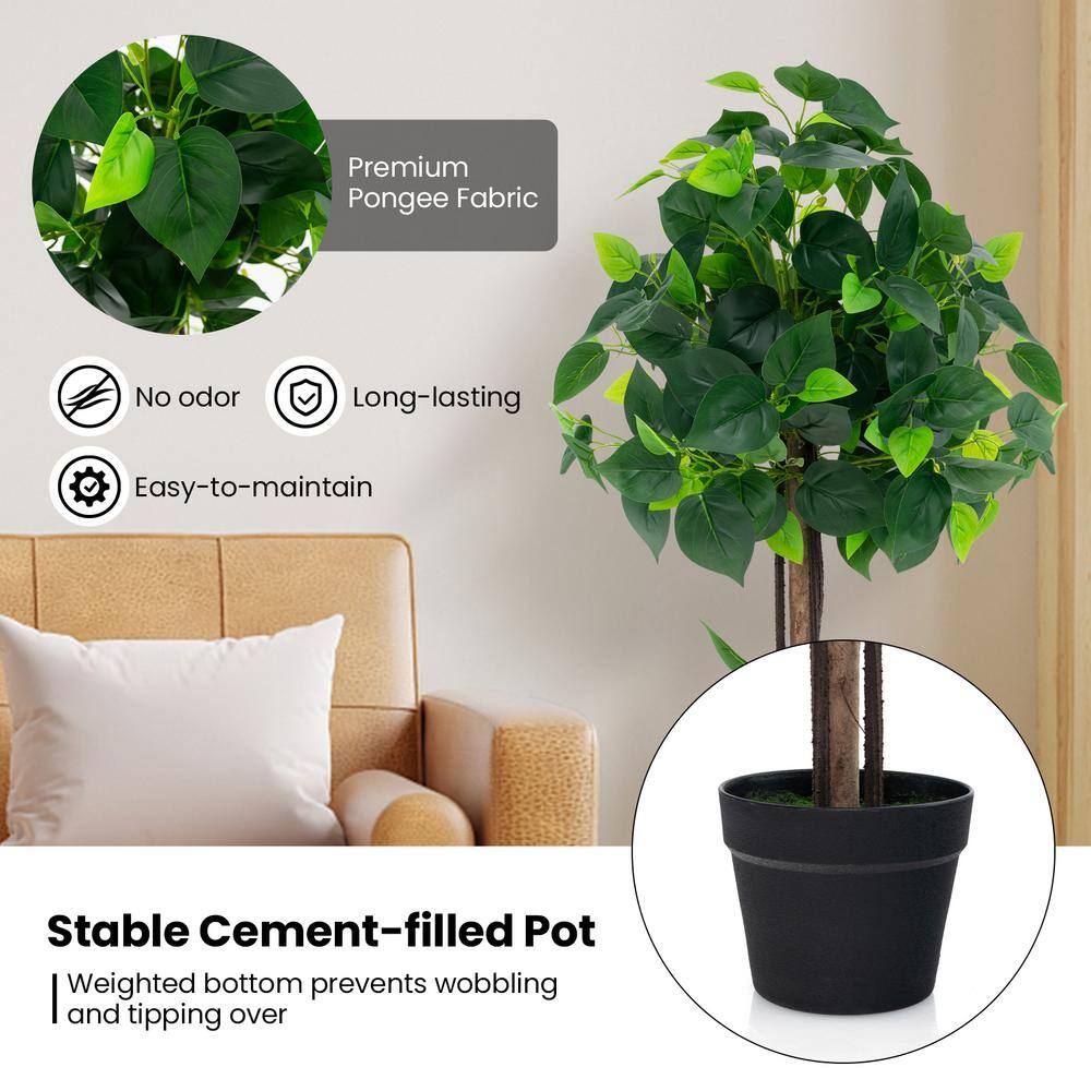 45-Inch Artificial Hydrangea Tree with Real Wood Trunk and Green Leaves