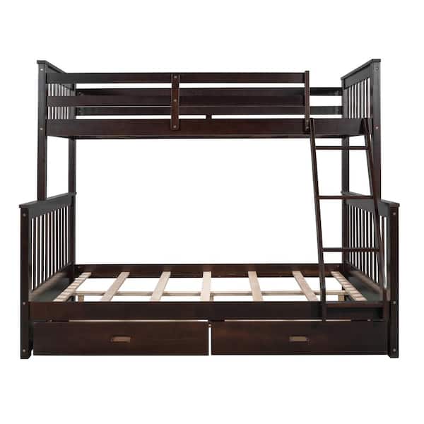 Espresso Twin Over Full Bunk Bed With, Elevated Twin Bed Frames With Storage Drawers In Philippines