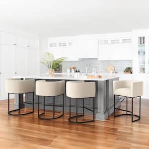 Jessica 26 in.Linen Modern Counter Bar Stool Fabric Upholstered Barrel Counter Stool with Metal Frame Set of 4