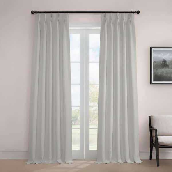 Exclusive Fabrics & Furnishings Oyster White Pinch Pleated Textured Faux Linen Curtains 25 in. W x 84 in. L Room Darkening Curtains (Single Panel)