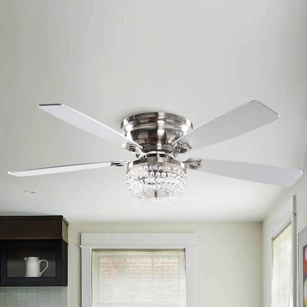 Matrix Decor 48 In Satin Nickel Flush Mount Crystal Ceiling Fan With Light And Remote Control Md F6230110v The Home Depot - Flush Mount Ceiling Fans With Crystal Lights