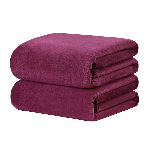 Dark Purple 35 in. x 70 in. Microfiber Bath Sheet in White (Set of 2)