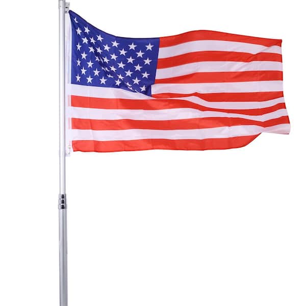 16 ft. Aluminum Flagpole with 3 ft. x 5 ft. U.S. Flag, Sectional Outdoor Inground Flag Poles Kit with Topper Balls