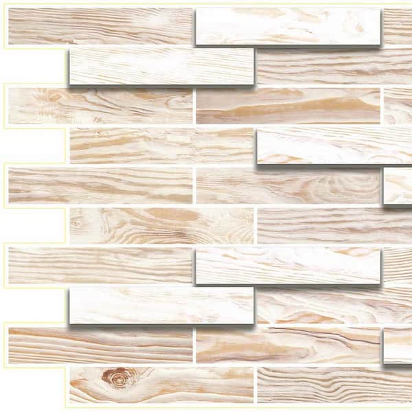 Dundee Deco 3D Falkirk Retro 1/100 in. x 39 in. x 19 in. Off White Faux Oak Steps PVC Decorative Wall Paneling (5-Pack)