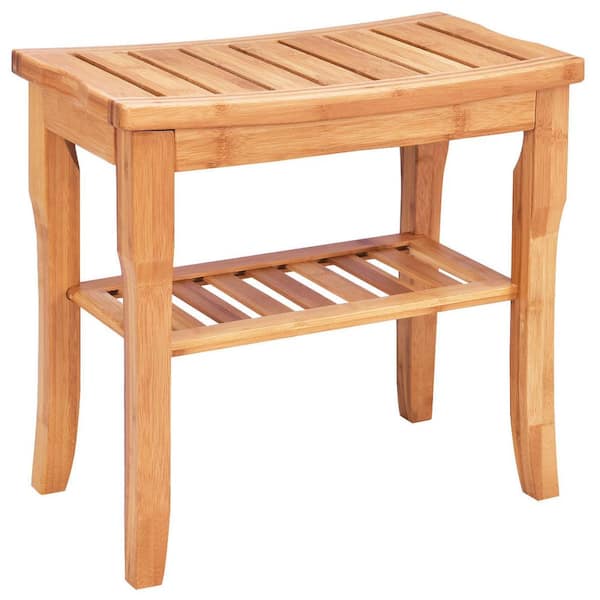 Unbranded 19 in. D x 10.5 in. W Bathroom Bamboo Shower Seat with Storage Shelf