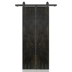 Sun 26 in. x 80 in. Hollow Core Charcoal Black Stained Pine Wood Bi-Fold Door with Sliding Hardware Kit
