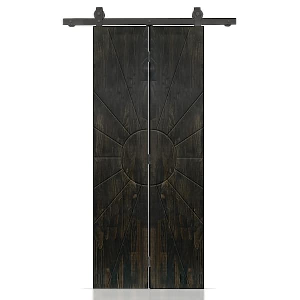 CALHOME Sun 26 in. x 80 in. Charcoal Black Stained Hollow Core Pine Wood Bi-fold Door with Sliding Hardware Kit