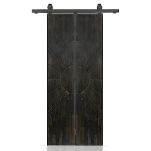 Sun 20 in. x 84 in. Hollow Core Charcoal Black Stained Pine Wood Bi-Fold Door with Sliding Hardware Kit