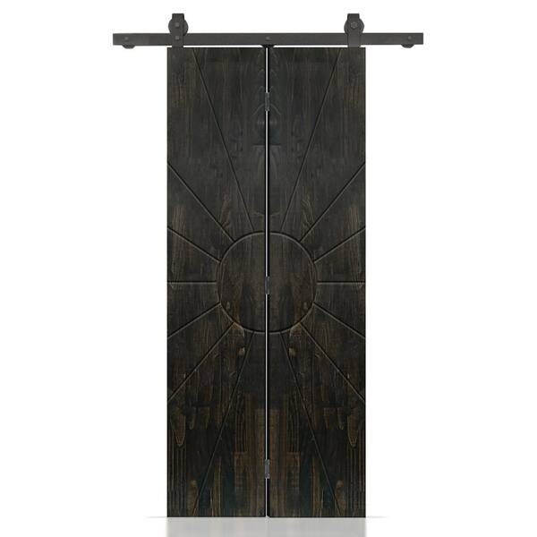 CALHOME Sun 26 in. x 84 in. Hollow Core Charcoal Black Stained Pine Wood Bi-Fold Door with Sliding Hardware Kit