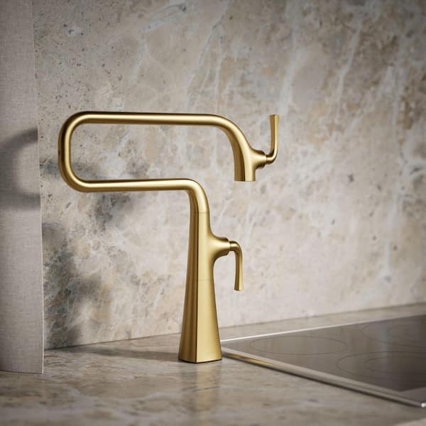 Graze Deck Mount Pot Filler Faucet in Vibrant Brushed Moderne Brass