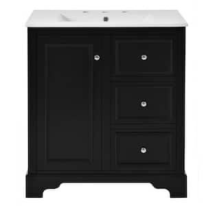 30 in. W Single Sink Bath Vanity in Black with White Ceramic Top, 3-Drawers and Adjustable Shelf Unassembled