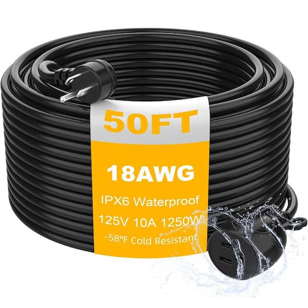 Lukyamzn 50 ft. 18AWG/3 Prong Heavy Duty IPX6 Waterproof Cold Weather Fireproof Extension Cord for Indoor/Outdoor Use