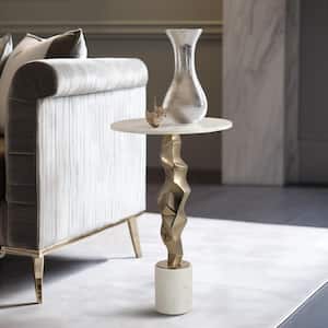 16 in. Gold Round Marble Top Modern End Table