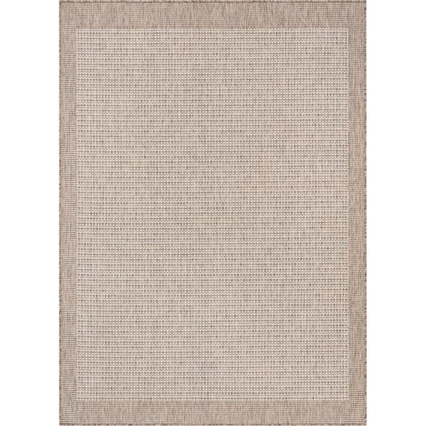 Well Woven Medusa Odin Solid and Striped Border Taupe 5 ft. 3 in. x 7 ft. 3 in. Flatweave Indoor/Outdoor Area Rug