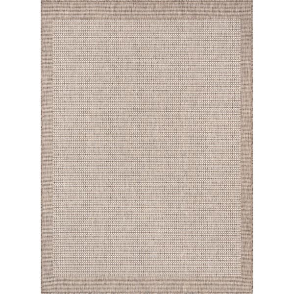 Well Woven Medusa Odin Solid and Striped Border Taupe 7 ft. 10 in. x 9 ft. 10 in. Flatweave Indoor/Outdoor Area Rug