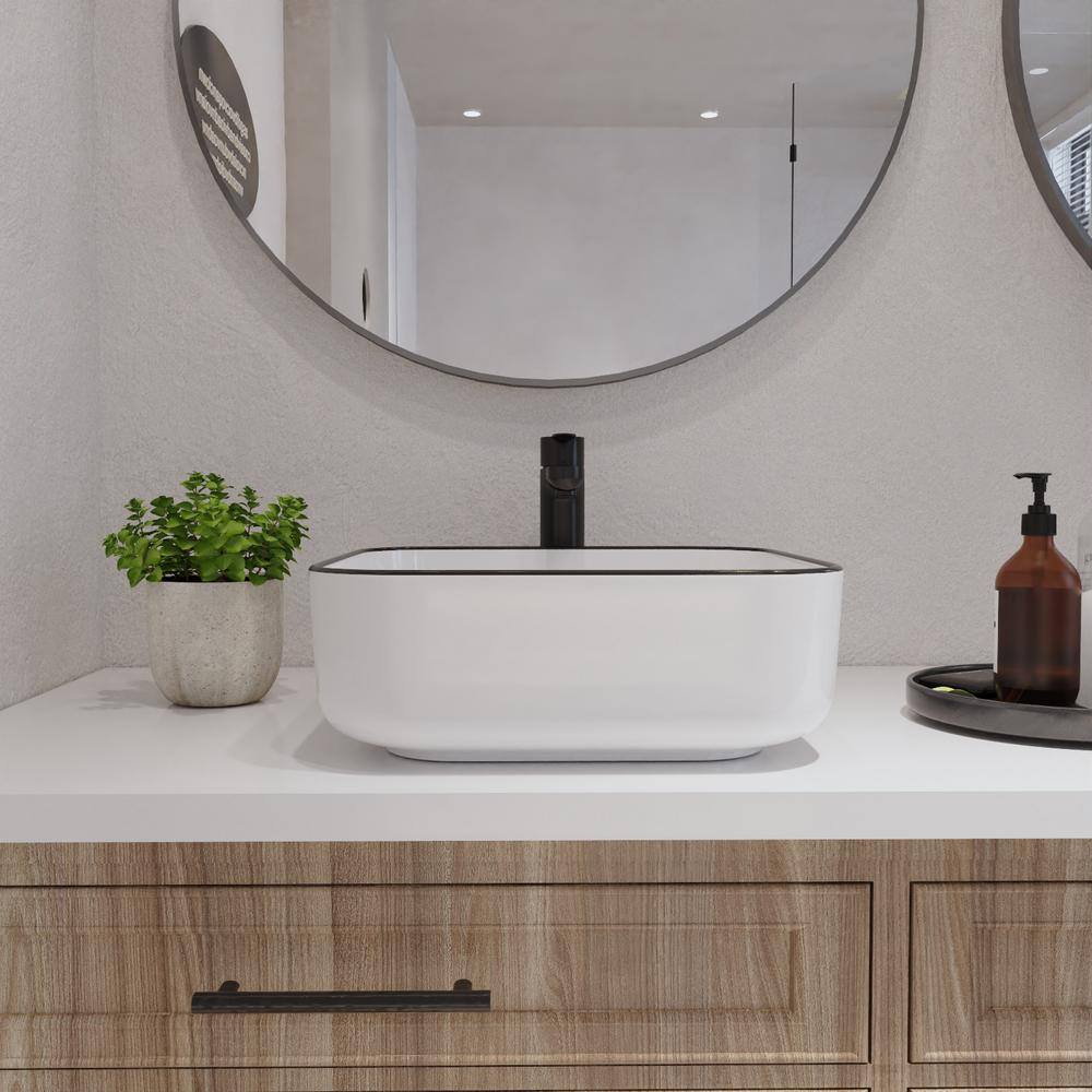 Ace 15'' White and Black Square Ceramic Vessel Sink