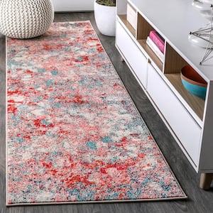 Contemporary POP Modern Abstract Blue/Red 2 ft. 3 in. x 8 ft. Runner Rug