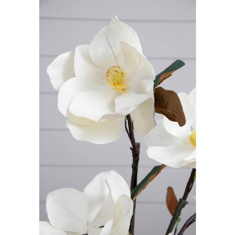 White Plastic Magnolia Stems Set of 6