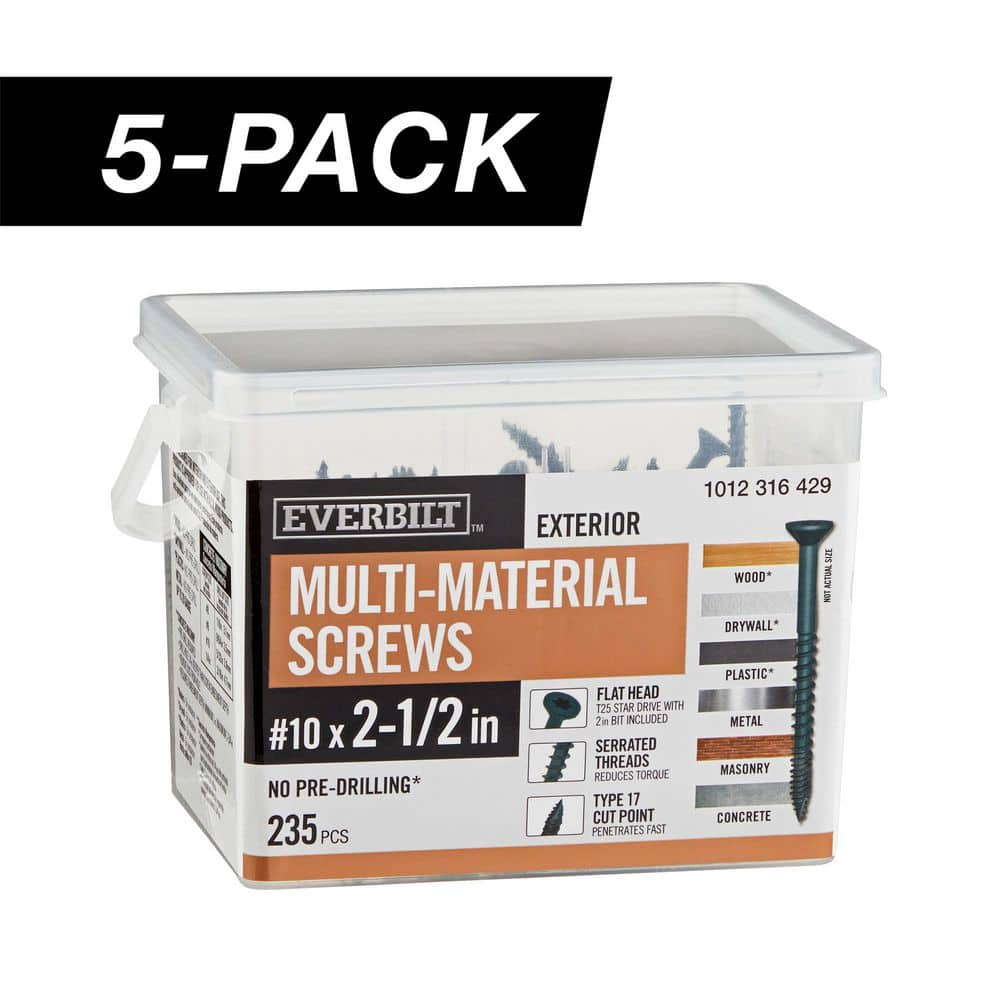 5-Pack #10 x 2-1/2 in. Black 6-Lobe Star Drive Exterior Flat Head Multi-Material Screw (15 lb. / 1,175-Piece) price history on PriceWatchPro